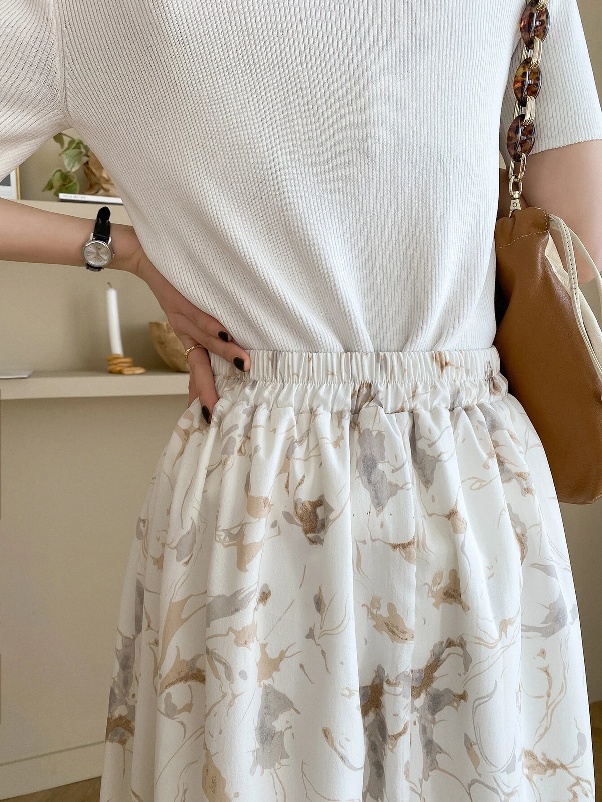 DAZY Allover Print Elastic Waist Skirt