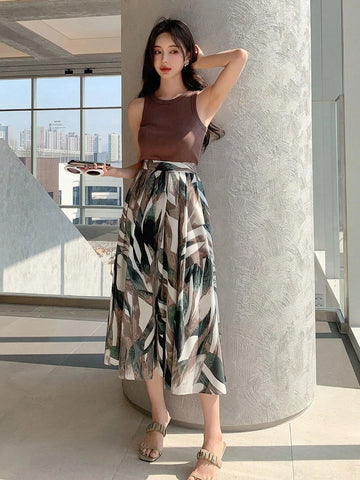 DAZY Allover Print High Waist Skirt