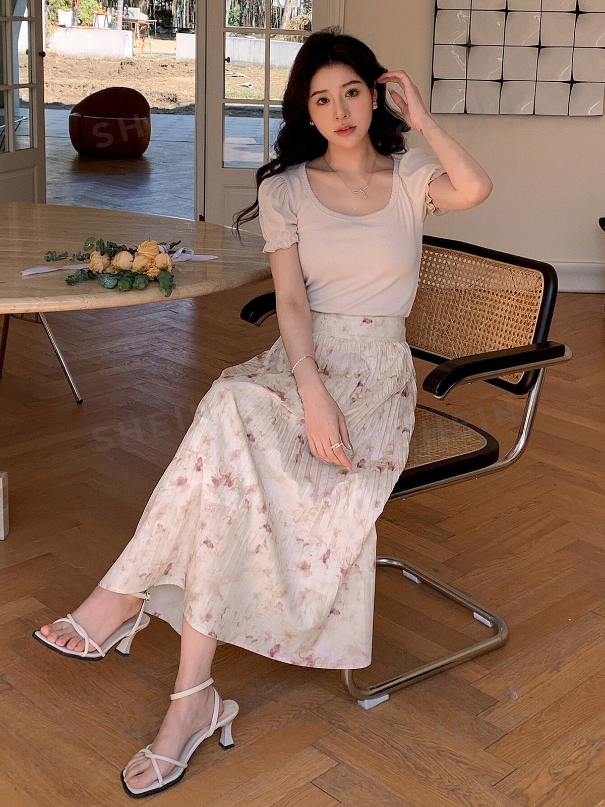 DAZY Allover Print Pleated Skirt