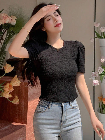 DAZY Big Bow Knot Decorated T-Shirt, Suitable For Daily Wear