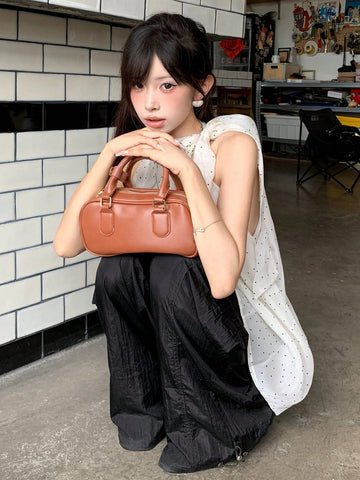 DAZY Bowknot Neck Loose Polka Dot Sleeveless Blouse