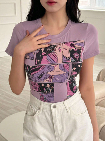 DAZY Cartoon Printed Short Sleeve T-Shirt