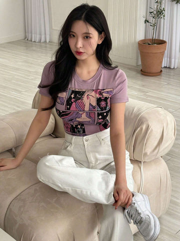 DAZY Cartoon Printed Short Sleeve T-Shirt