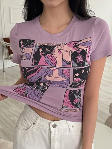 DAZY Cartoon Printed Short Sleeve T-Shirt