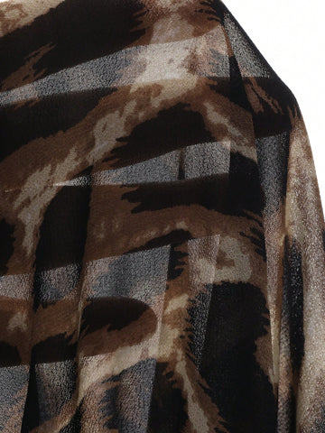 DAZY Chiffon Leopard Print Tie Collar Lantern Sleeve Women's Blouse, Suitable For Vacation, Spring/Summer