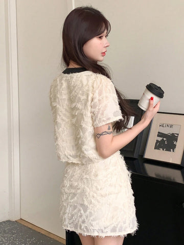 DAZY Color Block Short Sleeve Top With Button Front And Skirt With Rolled Hem