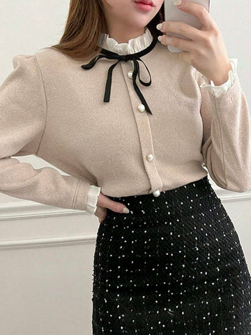 Colorblock Frill Trim Women's T-shirt