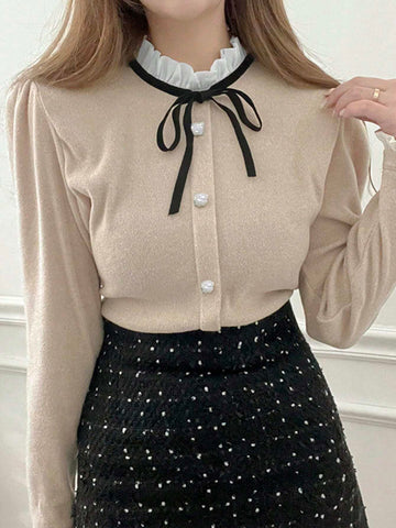 Colorblock Frill Trim Women's T-shirt