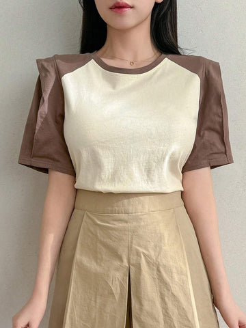 DAZY Colorblock Puff Sleeve Tee For Women