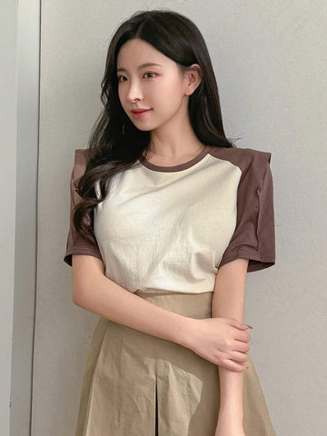 DAZY Colorblock Puff Sleeve Tee For Women