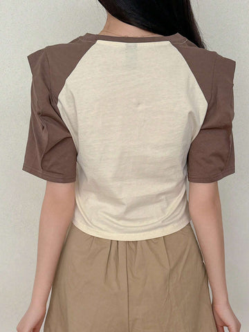 DAZY Colorblock Puff Sleeve Tee For Women