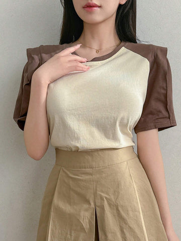 DAZY Colorblock Puff Sleeve Tee For Women