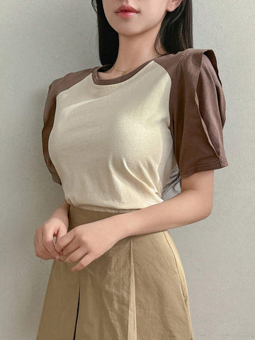 DAZY Colorblock Puff Sleeve Tee For Women