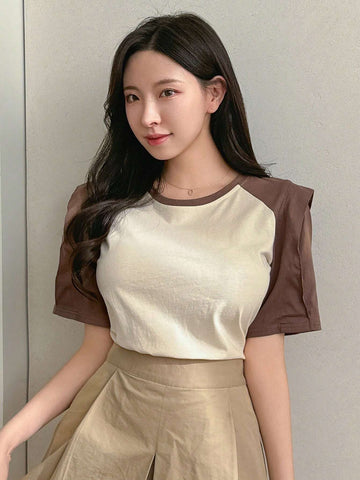 DAZY Colorblock Puff Sleeve Tee For Women