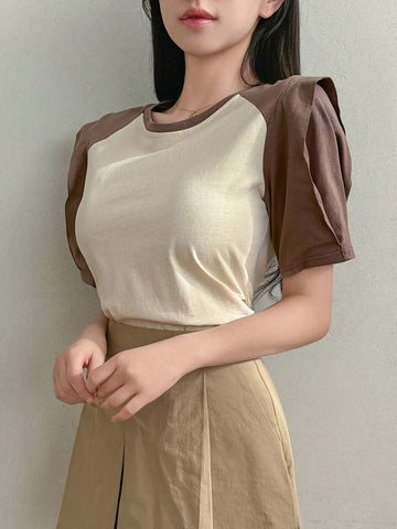 DAZY Colorblock Puff Sleeve Tee For Women