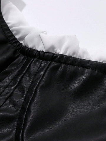 DAZY Colorblock Spliced Slim Fit Seam Detail PU Leather Mini Dress