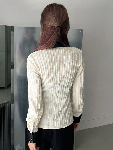 Contrast Trim Button Front Shirt