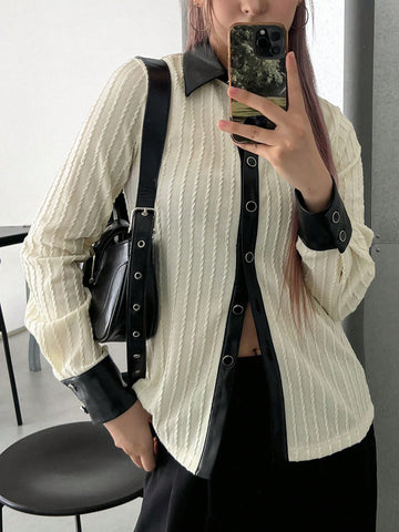 Contrast Trim Button Front Shirt