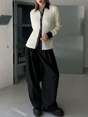 Contrast Trim Button Front Shirt