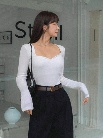 DAZY Diamond-embellished Collar Long Sleeve Women's T-shirt