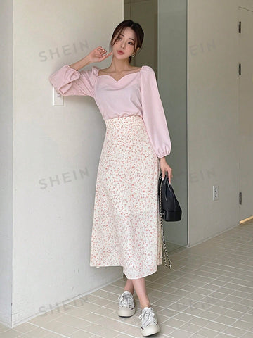 DAZY Ditsy Floral Print A-line Skirt