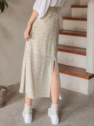 DAZY Ditsy Floral Print Split Hem Skirt