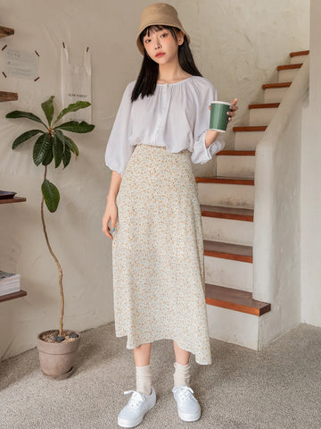 DAZY Ditsy Floral Print Split Hem Skirt