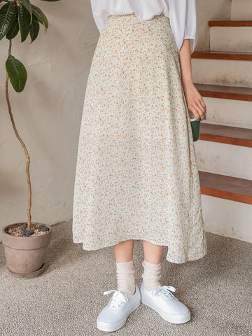 DAZY Ditsy Floral Print Split Hem Skirt