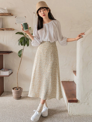 DAZY Ditsy Floral Print Split Hem Skirt