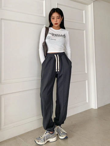 DAZY Drawstring Waist Seam Detail Sweatpants