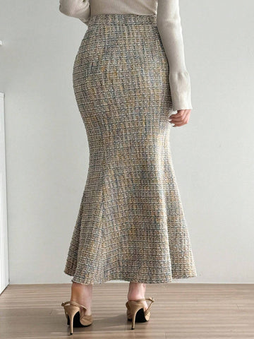 DAZY Elegant Plaid Patterned Mermaid Skirt
