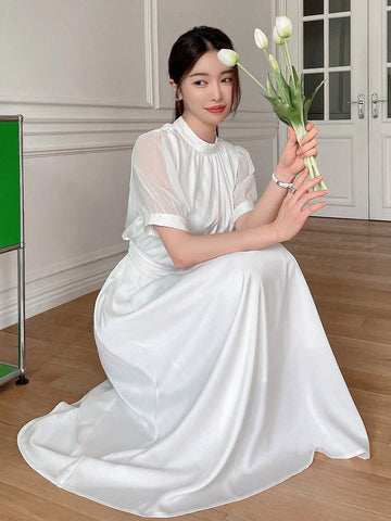 DAZY Elegant Solid Color Puff Sleeve Shirt And Skirt Set For Women, Summer