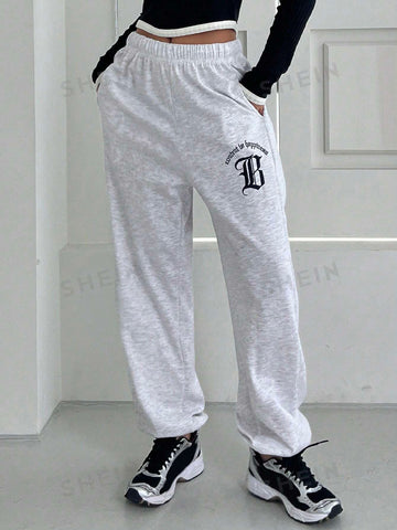 DAZY Embroidery Letter Pattern Drawstring Waist Sweatpants