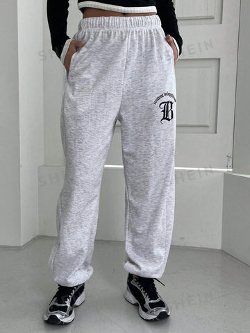 DAZY Embroidery Letter Pattern Drawstring Waist Sweatpants