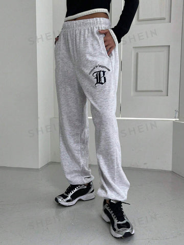 DAZY Embroidery Letter Pattern Drawstring Waist Sweatpants