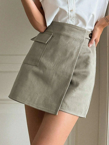 DAZY Flap Pocket Wrap Front Skort