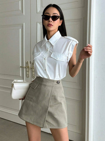 DAZY Flap Pocket Wrap Front Skort