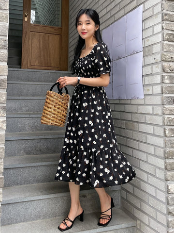 DAZY Floral Print Criss Cross Back Shirred Dress