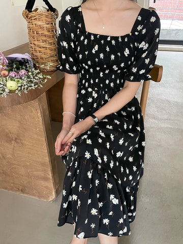 DAZY Floral Print Criss Cross Back Shirred Dress