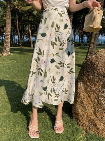 DAZY Floral Print High Waist A-line Skirt