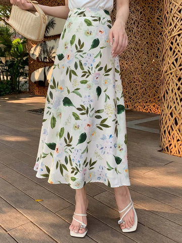 DAZY Floral Print High Waist A-line Skirt