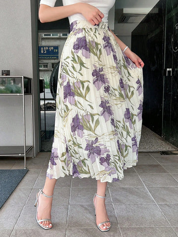 DAZY Floral Print Pleated Skirt