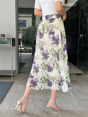 DAZY Floral Print Pleated Skirt