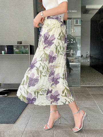 DAZY Floral Print Pleated Skirt