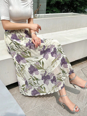 DAZY Floral Print Pleated Skirt