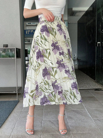 DAZY Floral Print Pleated Skirt