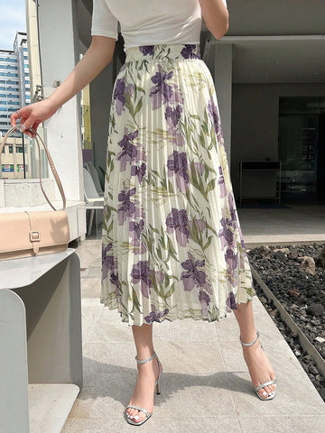 DAZY Floral Print Pleated Skirt