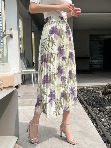 DAZY Floral Print Pleated Skirt