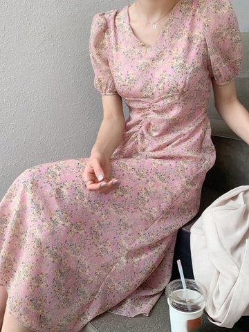 DAZY Floral Print Puff Sleeve Dress