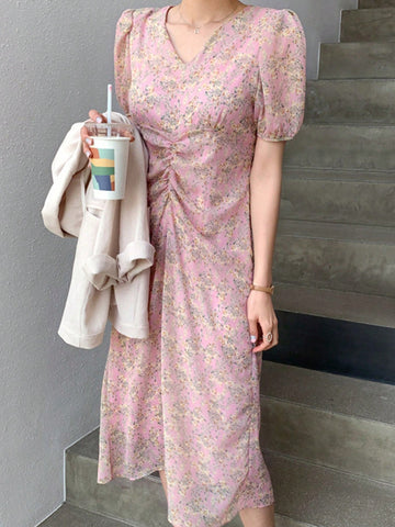 DAZY Floral Print Puff Sleeve Dress
